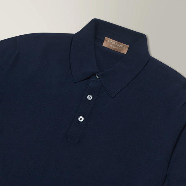 Knitted Polo in Cotton - Navy | Andrea Kosta 