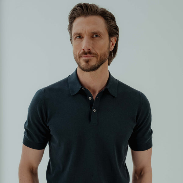 Knitted Polo in Cotton - Navy | Andrea Kosta 