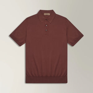 Knitted Polo in Cotton - Terracotta | Andrea Kosta 