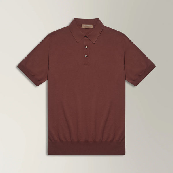 Knitted Polo in Cotton - Terracotta | Andrea Kosta 