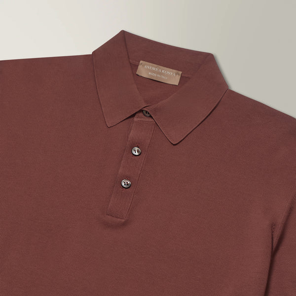 Knitted Polo in Cotton - Terracotta | Andrea Kosta 