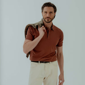 Knitted Polo in Cotton - Terracotta | Andrea Kosta 