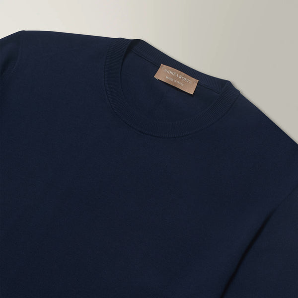 Knitted T-shirt in Cotton - Navy | Andrea Kosta
