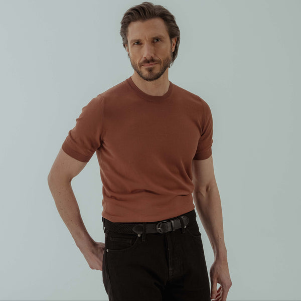 Knitted T-shirt in Cotton - Terracotta | Andrea Kosta 