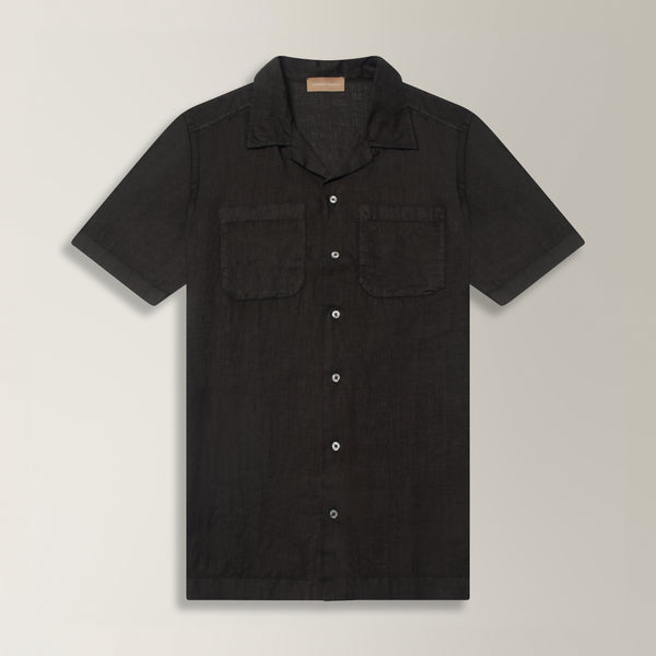 Camp Collar Shirt in Linen - Black | Andrea Kosta