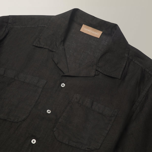 Camp Collar Shirt in Linen - Black | Andrea Kosta