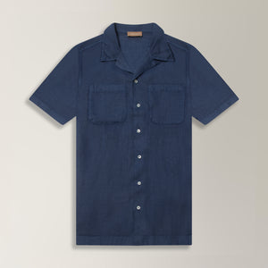 Camp Collar Shirt in Linen - Navy | Andrea Kosta