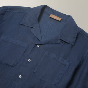 Camp Collar Shirt in Linen - Navy | Andrea Kosta