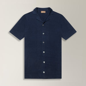 Short Sleeve Shirt in Linen & Cotton - Navy | Andrea Kosta