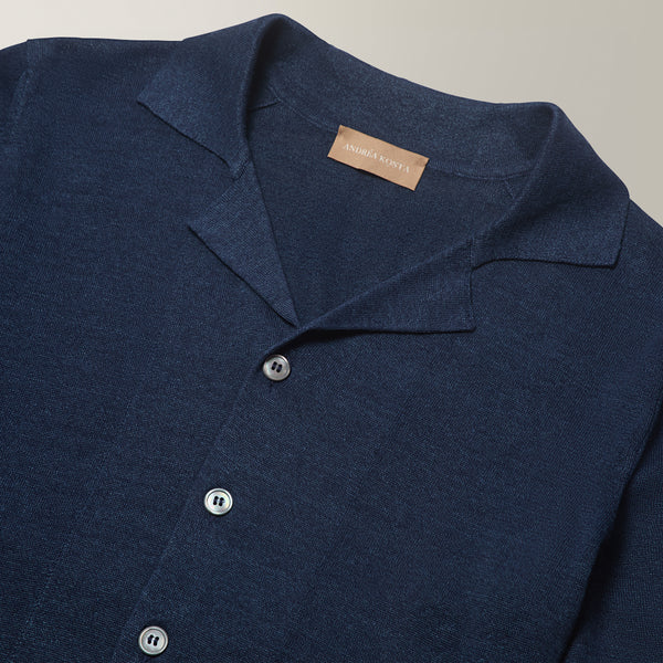 Short Sleeve Shirt in Linen & Cotton - Navy | Andrea Kosta