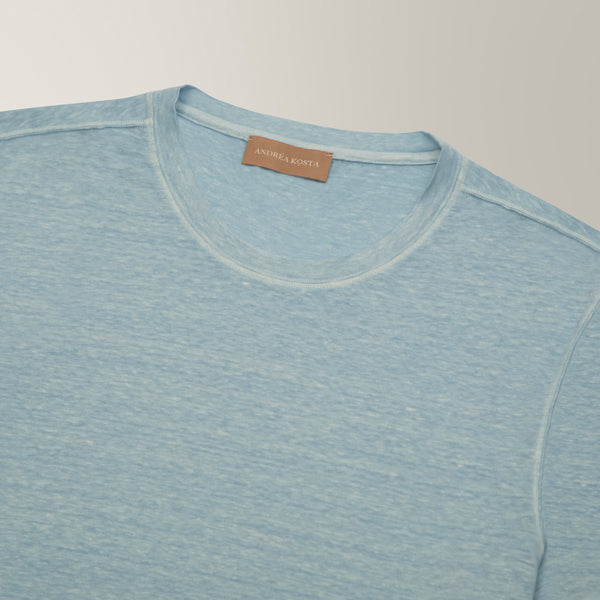 Crew Neck T-Shirt in Linen - Light Blue | Andrea Kosta