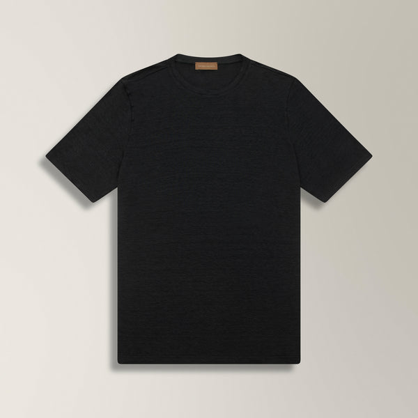 Crew Neck T-Shirt in Linen - Navy | Andrea Kosta