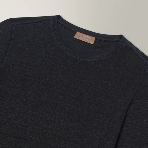 Crew Neck T-shirt in Linen - Chocolate Brown | Andrea Kosta 