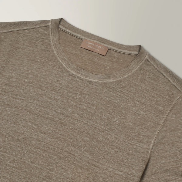 Crew Neck T-shirt Linen - Sand | Andrea Kosta 
