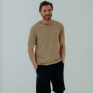 Crew Neck T-shirt Linen - Sand | Andrea Kosta 