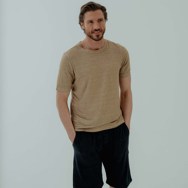 Crew Neck T-shirt Linen - Sand | Andrea Kosta 