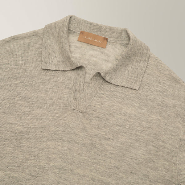 Skipper Collar Polo in Linen - Grey | Andrea Kosta