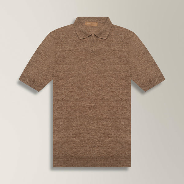 Skipper Collar Polo in Linen - Light Brown | Andrea Kosta