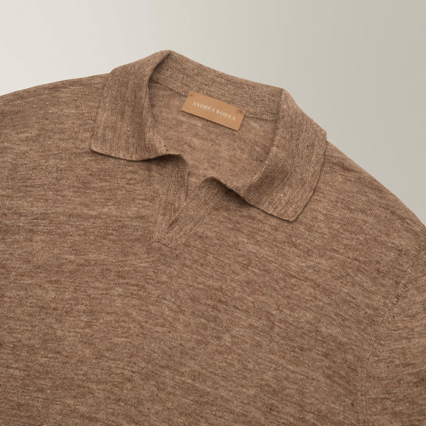 Skipper Collar Polo in Linen - Light Brown | Andrea Kosta