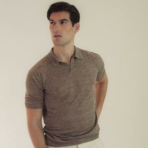 Skipper Collar Polo in Linen - Light Brown | Andrea Kosta