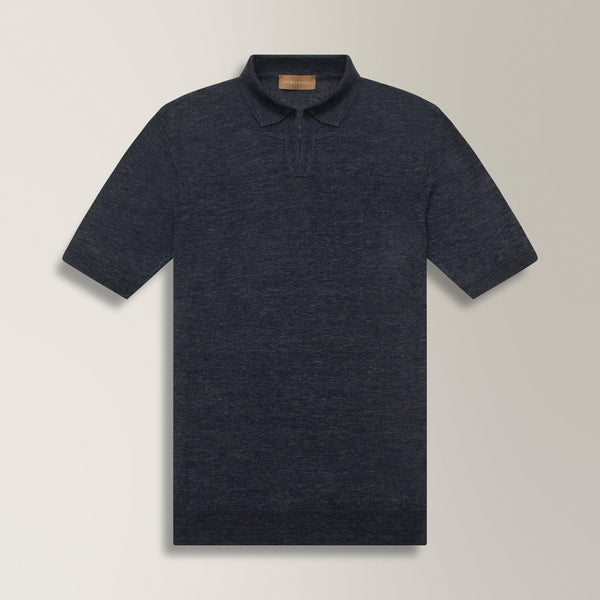 Skipper Collar Polo in Linen - Navy | Andrea Kosta