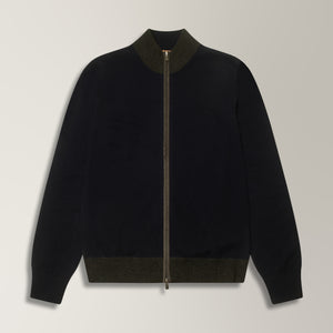 Lira Full Zip Cardigan in Wool & Cashmere - Navy & Grey | Andrea Kosta