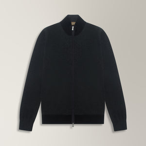 Lira Full Zip Cardigan in Wool & Cashmere - Charcoal & Black | Andrea Kosta