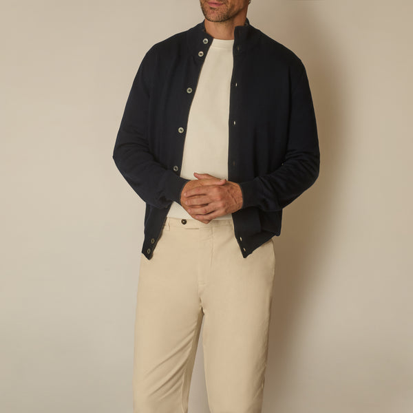 Marko Full Button Cardigan in Merino Wool - Navy | Andrea Kosta