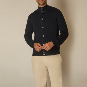 Marko Full Button Cardigan in Merino Wool - Navy | Andrea Kosta