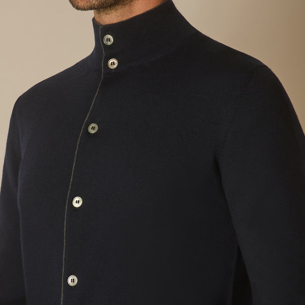 Marko Full Button Cardigan in Merino Wool - Navy | Andrea Kosta