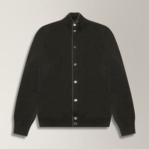 Marko Full Button Cardigan in Merino Wool - Charcoal | Andrea Kosta
