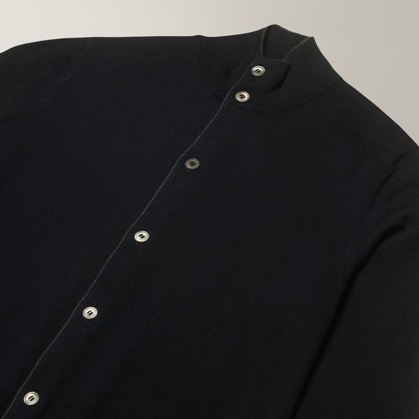 Marko Full Button Cardigan in Merino Wool - Navy | Andrea Kosta