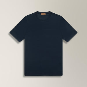 Crew Neck T-shirt in Mercerised Cotton - Blue | Andrea Kosta