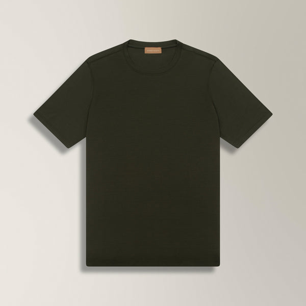 Crew Neck T-shirt in Mercerised Cotton - Dark Green | Andrea Kosta