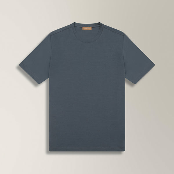 Crew Neck T-shirt in Mercerised Cotton 
 - Slate Blue | Andrea Kosta