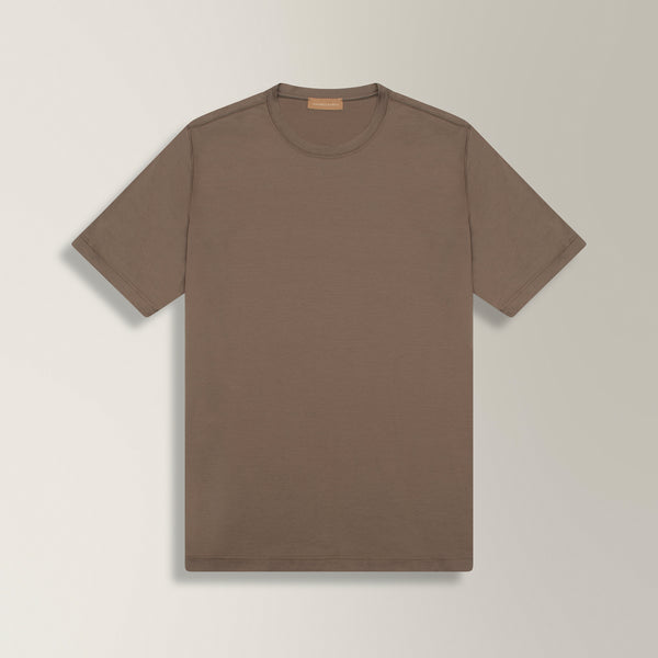 Crew Neck T-shirt in Mercerised Cotton - Taupe | Andrea Kosta