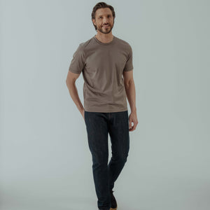 Crew Neck T-shirt in Mercerised Cotton - Taupe | Andrea Kosta