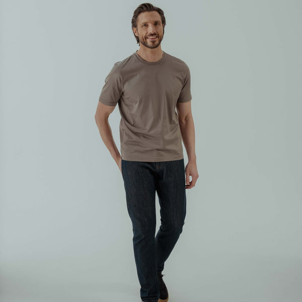 Crew Neck T-shirt in Mercerised Cotton - Taupe | Andrea Kosta