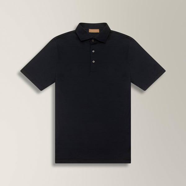 Polo Shirt in Mercerised Cotton - Navy | Andrea Kosta