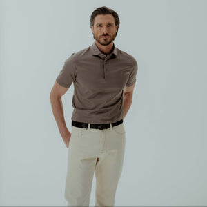 Polo Shirt in Mercerised Cotton - Taupe | Andrea Kosta