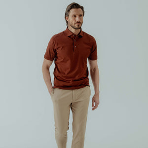 Polo Shirt in Mercerised Cotton - Terracotta | Andrea Kosta 