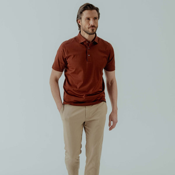 Polo Shirt in Mercerised Cotton - Terracotta | Andrea Kosta 