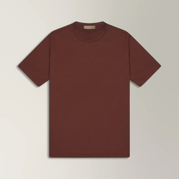 Crew Neck T-shirt in Mercerised Cotton - Terracotta | Andrea Kosta 