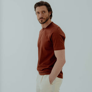 Crew Neck T-shirt in Mercerised Cotton - Terracotta | Andrea Kosta 
