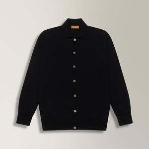 Cardigan with Polo Collar in Merino Wool - Navy | Andrea Kosta