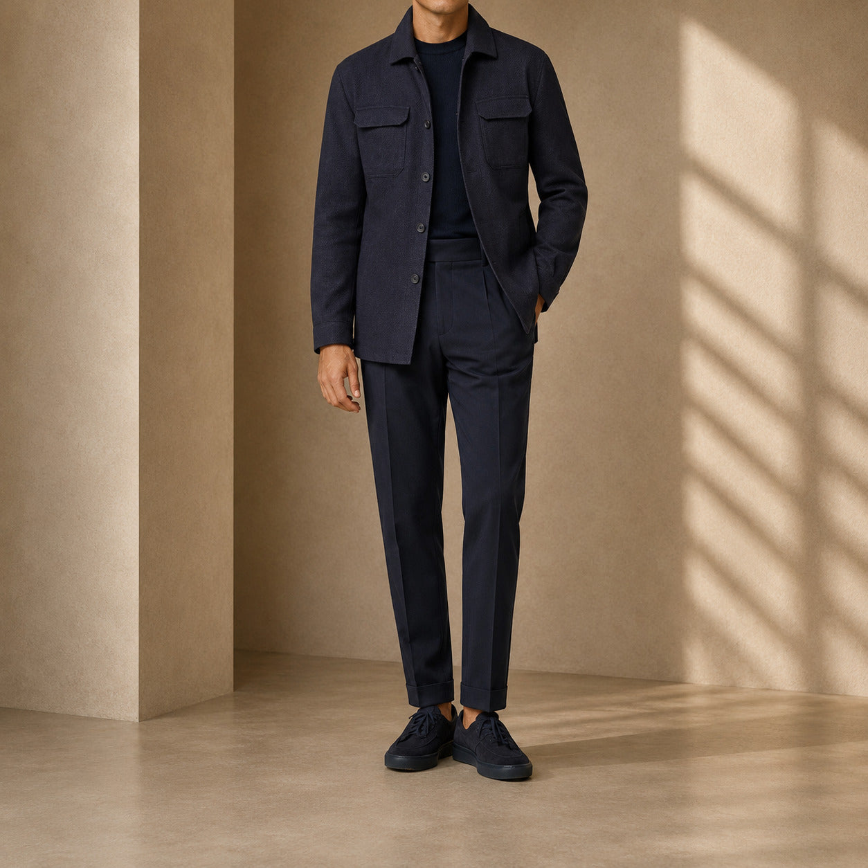 Jacket in Wool Silk Linen - Midnight Blue | Andrea Kosta
