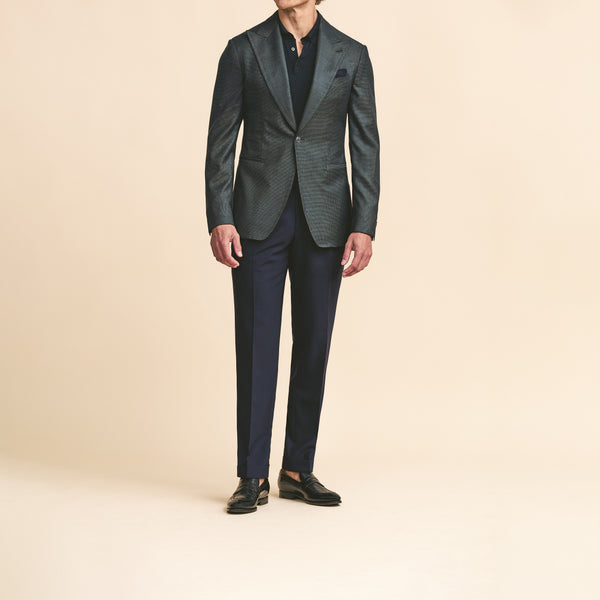 Navy/Green S150 Wool with Micro-Design Jacket | Andrea Kosta