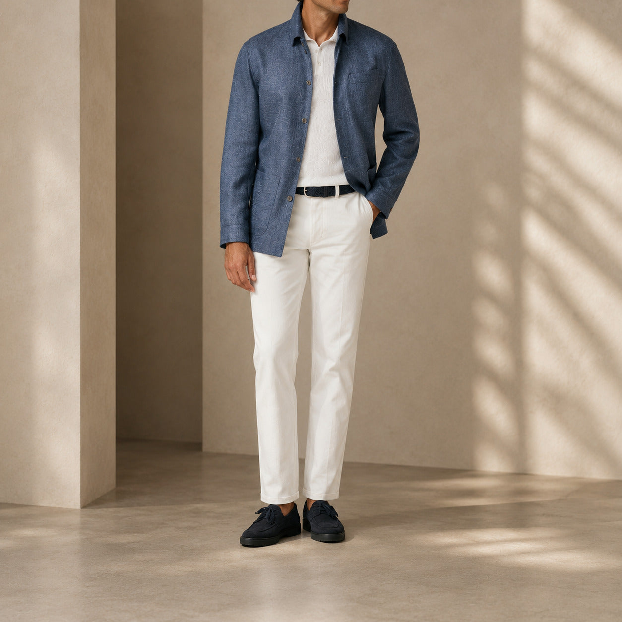 Jacket In Wool Silk Linen Twill - Neapolitan Blue | Andrea Kosta