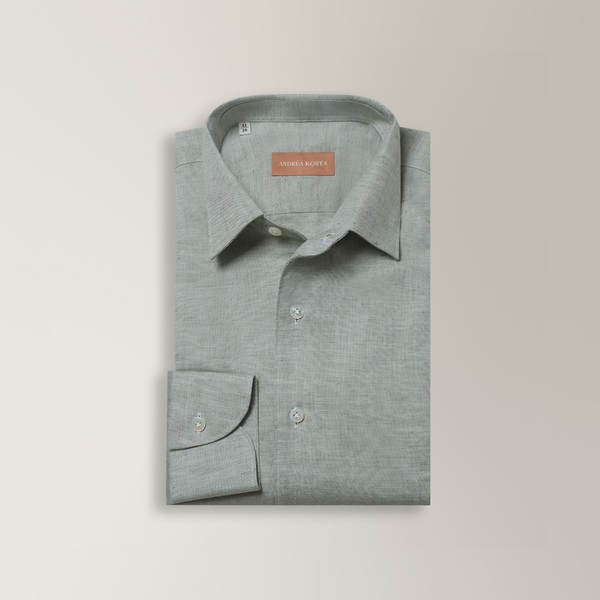 One-Piece Collar Chambray Shirt in Cotton & Linen - Sage | Andrea Kosta