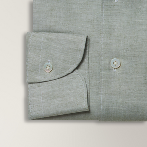 One-Piece Collar Chambray Shirt in Cotton & Linen - Sage | Andrea Kosta